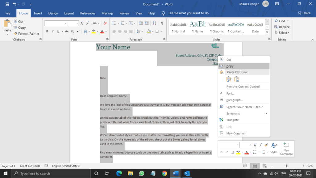 Select all and copy the text
