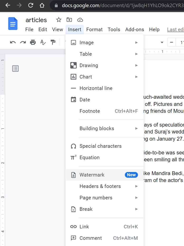 how to add watermark in google gocs