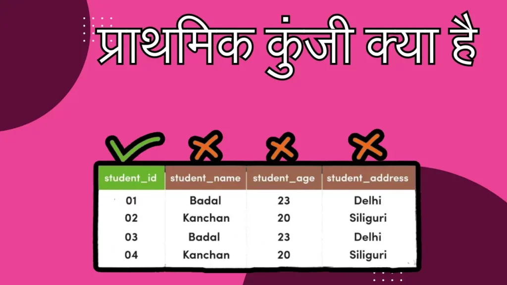 Primary Key in DBMS in Hindi